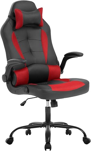 PayLessHere Silla de escritorio para videojuegos, silla ergonómica de oficina con soporte lumbar, reposabrazos acolchados, reposacabezas ajustables,