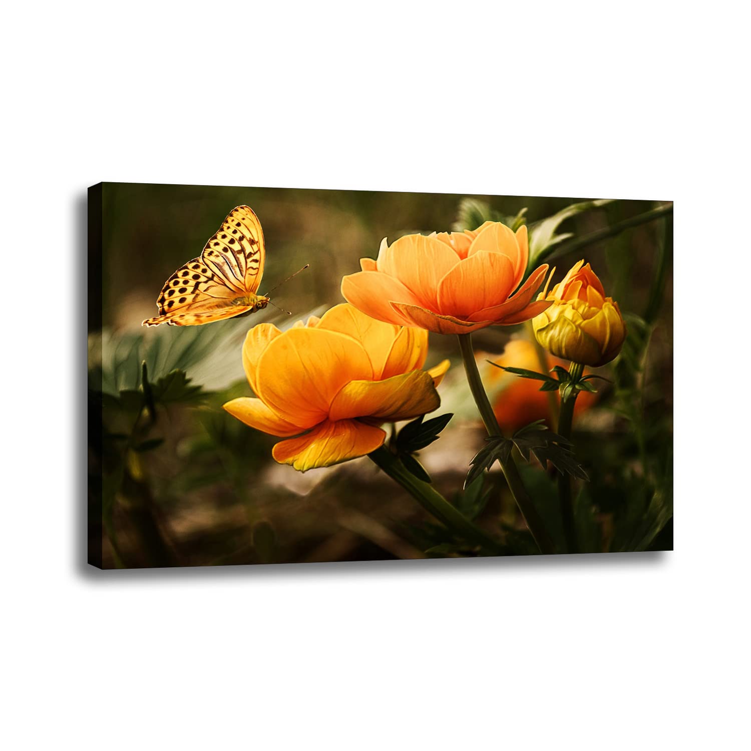 Toile d'art mural peintures fleur papillon argenté 50
