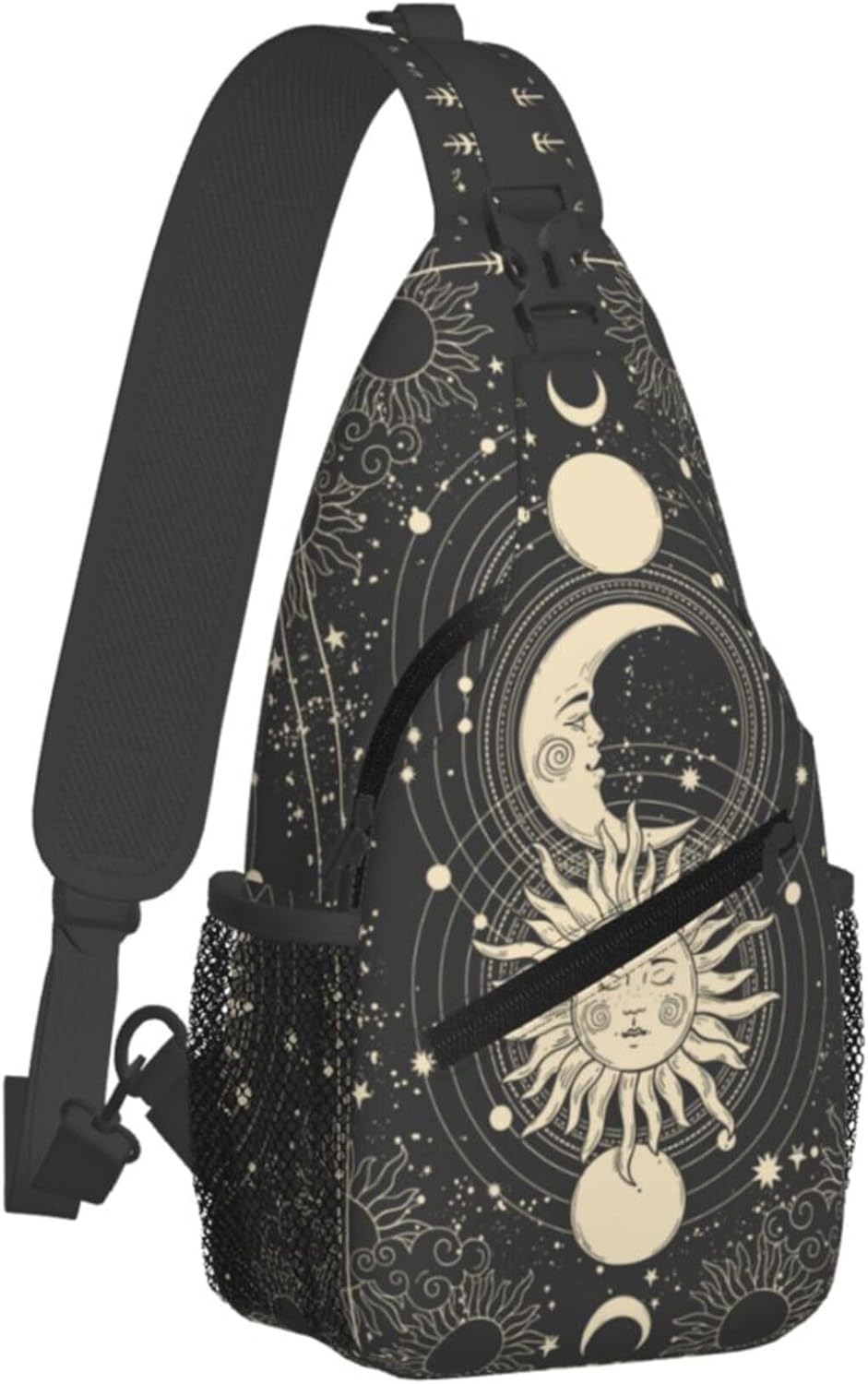 Vintage Sun Moon Stars Small Crossbody Backpack Sling Bag for Men Women Mini One Shoulder Chest Bags Gym Sport Travel Hiking Daypack
