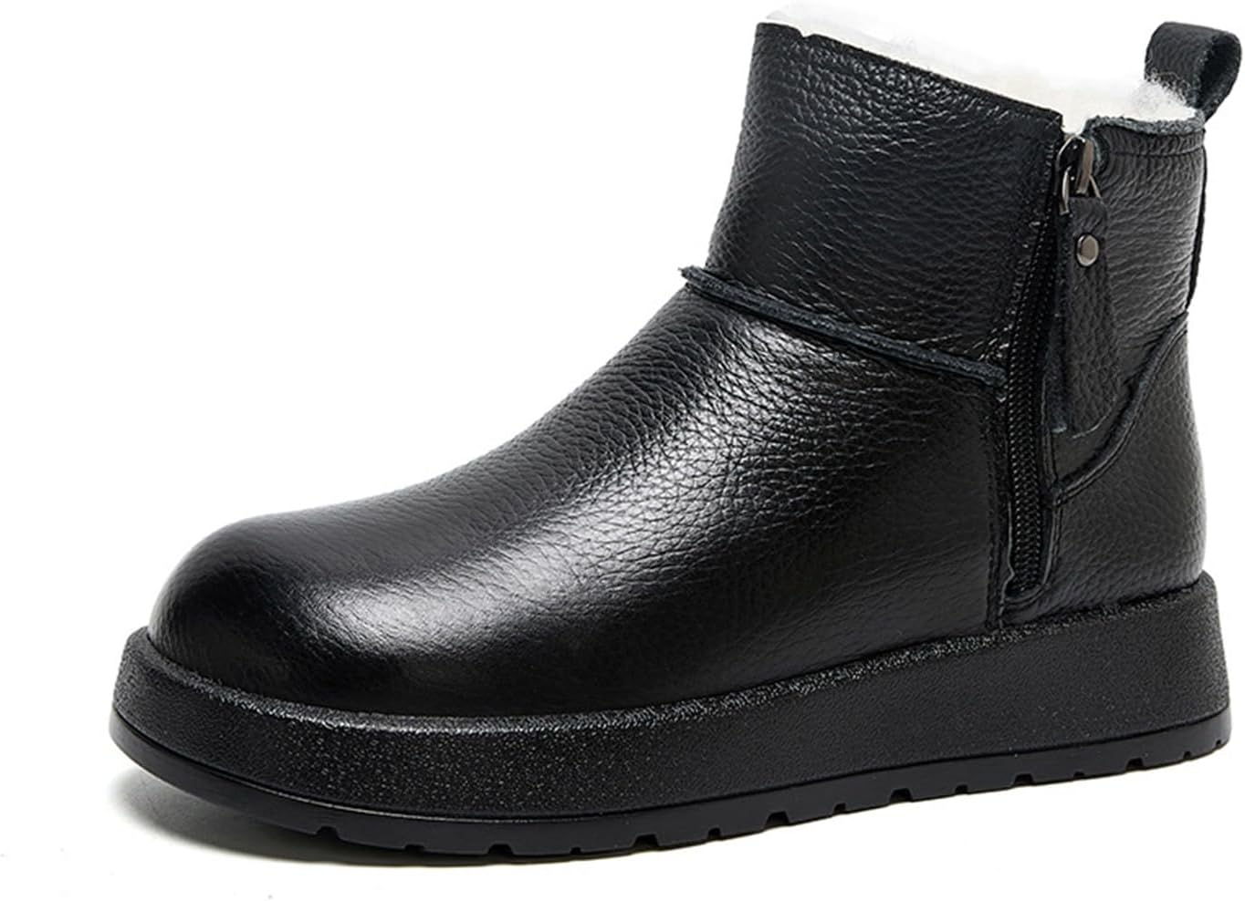 Women’s Warm Fur Lined Two Side Zip Platform Winter Ankle Boot Fashion Leather Comfort Round Toe Non-Slip Outdoor Snow Short Boots