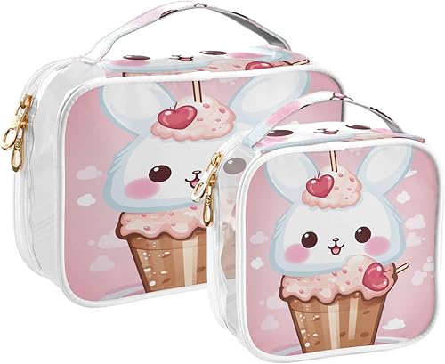 Miniatura 2 de Kawaii Milkshake Bunny Rabbit Clear Toiletry Bag for Traveling,2 Pack Makeup Cosmetic Bag with Zipper,Travel Bag for Toiletries,Travel Essentials
