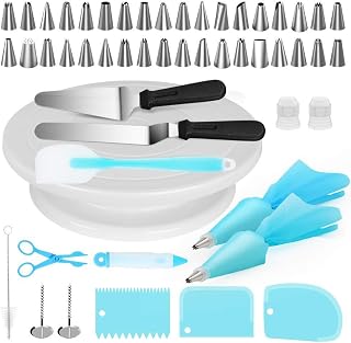 Cake Decorating Supplies 52-in-1Baking Accessories Turntable Stands Cake Tips Rotating Cake Turntable Icing Smoother Spatula, Piping Pastry Bags and Decorating Pen Frosting Tools Set Kitchen Utensils