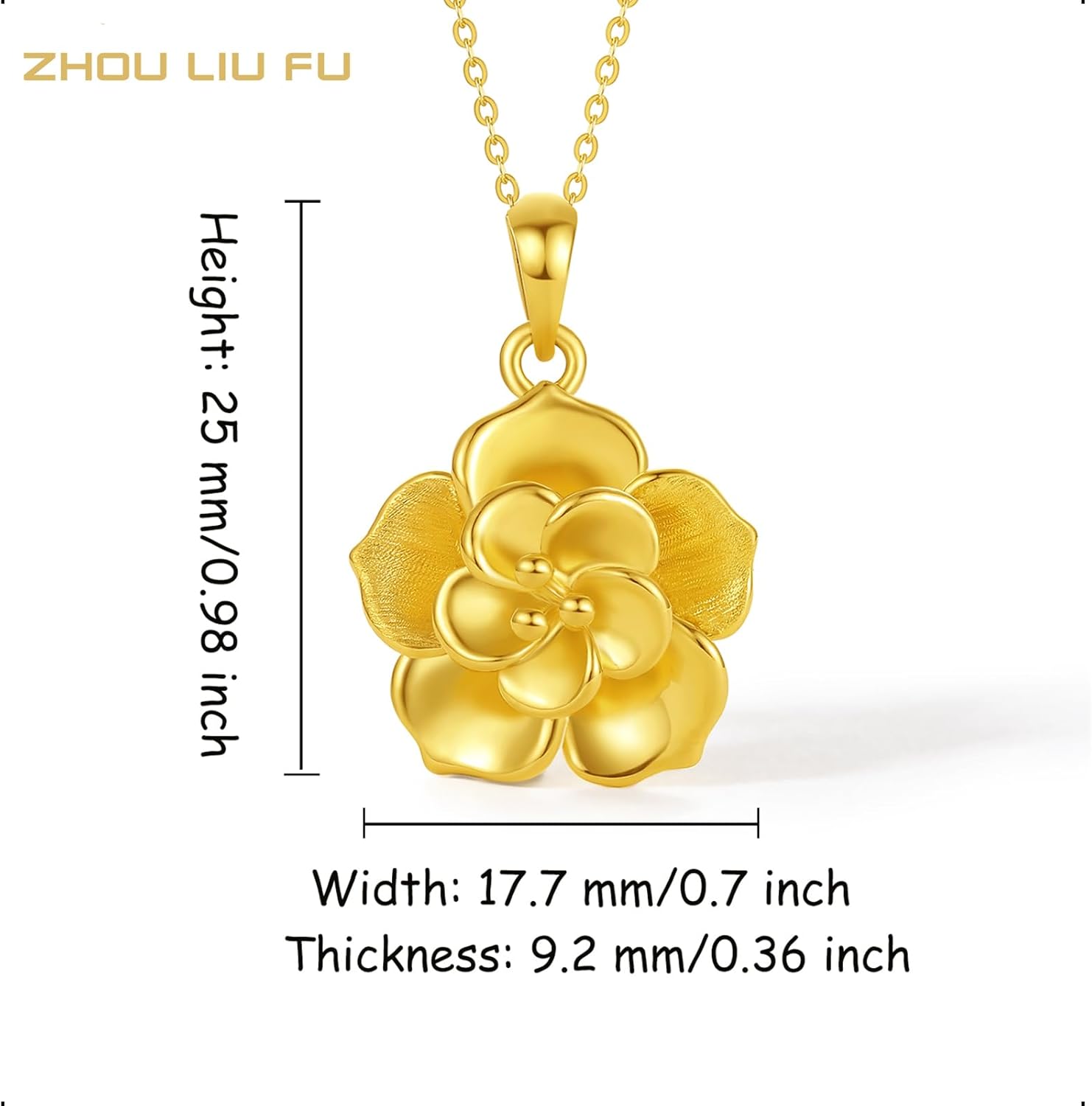 24K Solid Gold Pendant for Women, Real Pure Gold Jewelry Accessory Flower Pendant for Men Girlfriend (Not Include Necklace) - Image 2