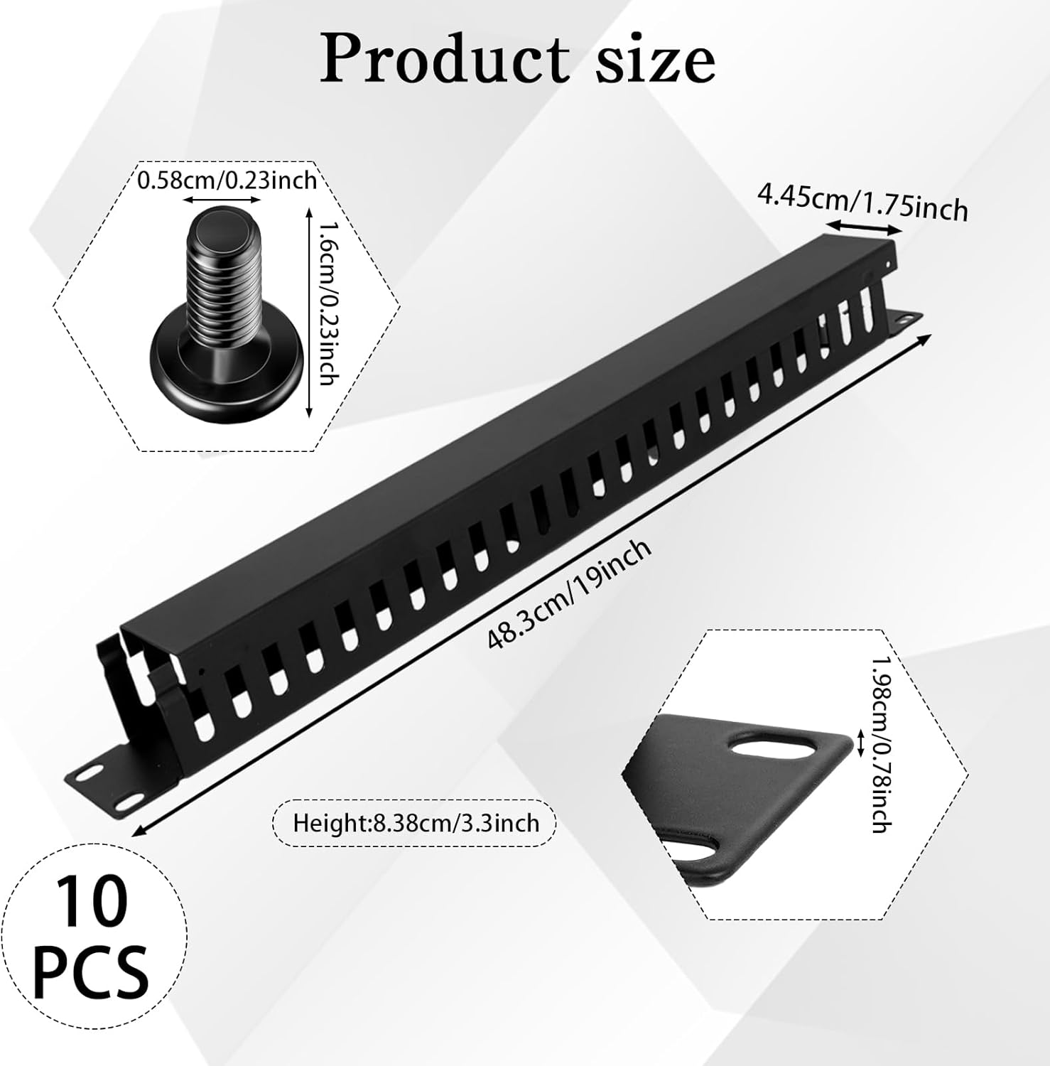 10 Pcs 19 Inch Cable Manager with Cover and Screw 1U 24 Slot Cable Mount Management Server Horizontal Rack Raceway Organizer Metal Finger Duct for Wall Cord Wire Network (Black