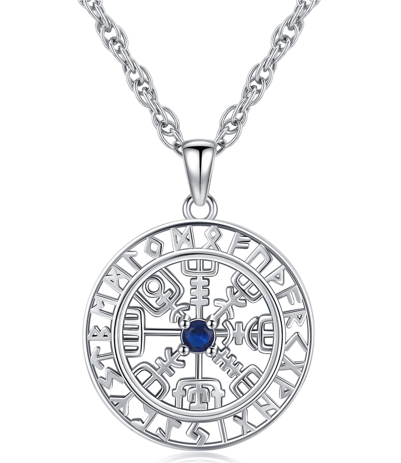 Aniu Collar Vikingo 925 Plata Collar Vegvisir/Collar Brújula con Runas Mitología Nórdica Amuleto Regalo para Hombre Mujer
