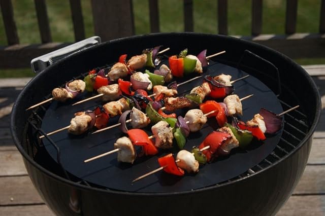 Vinsani 2PC Non-Stick Round BBQ Grill Mat (41 cm)  Universal Barbeque Baking Liners Reusable and Dishwasher Safe Indoor Outdoor BBQ Cooking Mats for Charcoal Electric Gas Grill Kitchen Ovens  Black