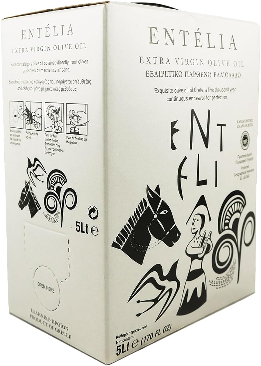 5L Bag-in-Box Extra Virgin Olive Oil from Crete, Greece | 169 fl oz (5 Liters), Cold Extracted, High Polyphenols | Koroneiki Olives | Low Acidity | for Cooking & Dressings