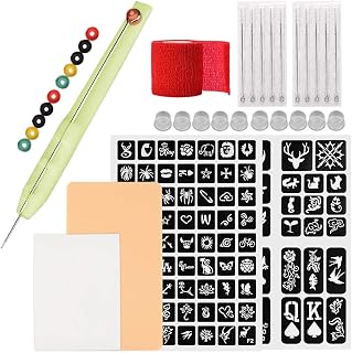 ATOMUS Tattoo Poke and Stick DIY Set Tattoo Poke Pen Set with Tattoo Stencil Pattern Practice Skin Tattoo Ink Cups 3RL 5RL Tattoo Needles Bandages Tattoo Grommets