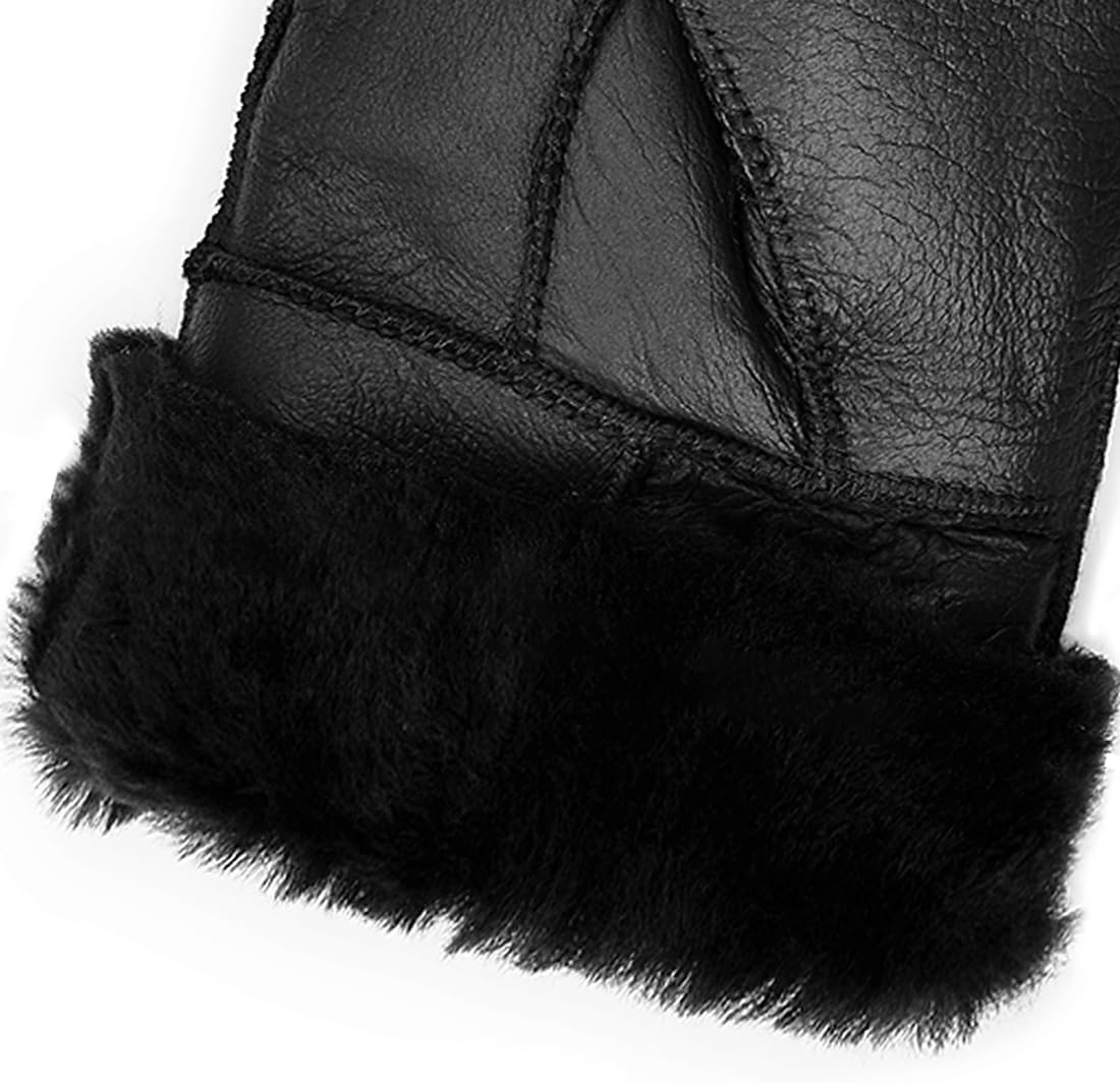 Harssidanzar Winter Leather Gloves,Warm Shearling Wool Lined for Men Winter Cold Weather Gloves KM053US - Image 2
