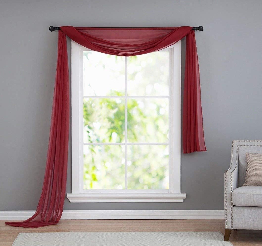 Beautiful Elegant Solid Sheer Scarf Valance Topper Long Window Treatment Scarves (55" x 216" - Scarf, Yellow) image 2