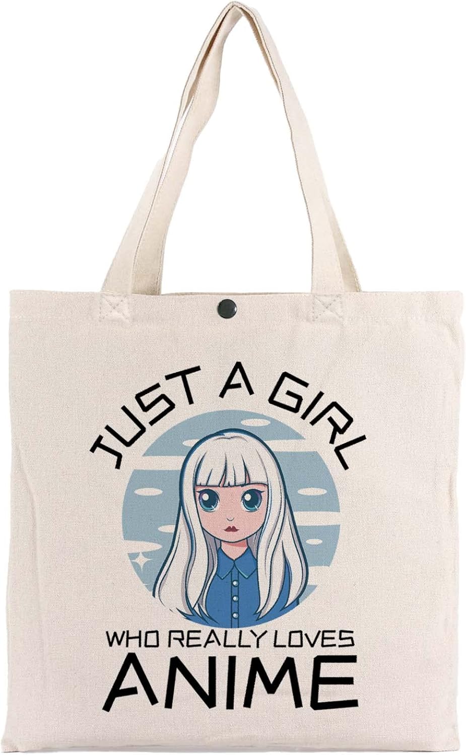 Canvas Tote Bag for Women | Just A Girl Who Really Loves Anime Aesthetic Cotton Reusable Canvas Bag with Handles | Cloth Heavy Duty Grocery Shopping Bags for Women Girls Sisters | Anime Lover Gift : Home & Kitchen