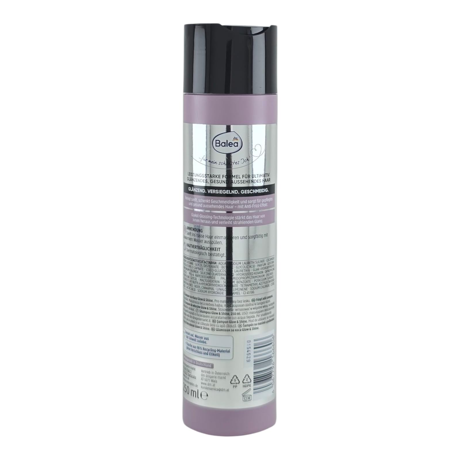 Balea GLOW & SHINE Komplett-Set (5-teilig) | Ultimatives Haarpflege-System für Spiegelglanz mit Shampoo, Spülung, Laminier-Kur, Hitzeschutz & Finishing Spray | mit Glykol-Glossing-Technologie