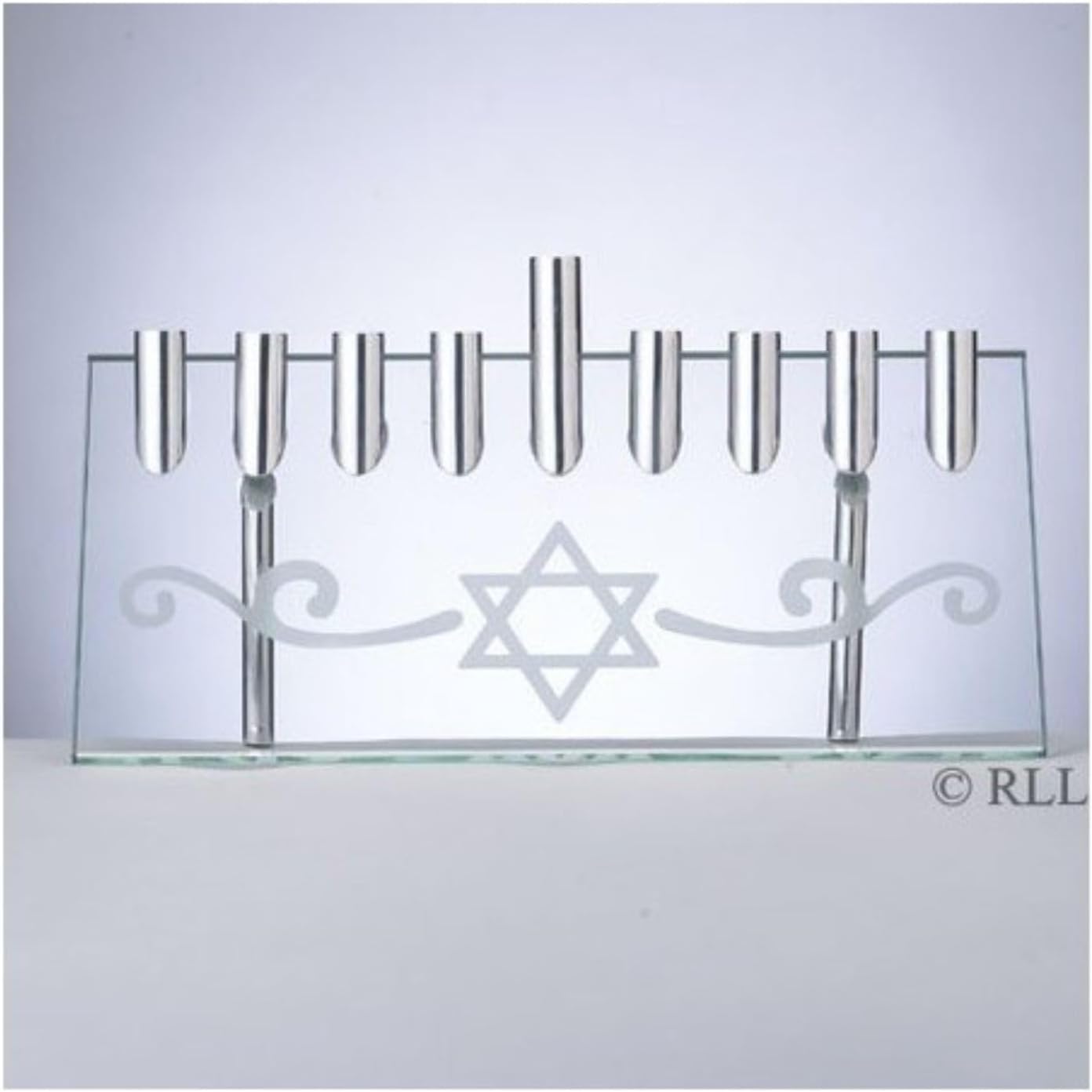 Rite Lite 9" Contemporary Etched Star of David Glass Chanukah Illusion Candle Menorah