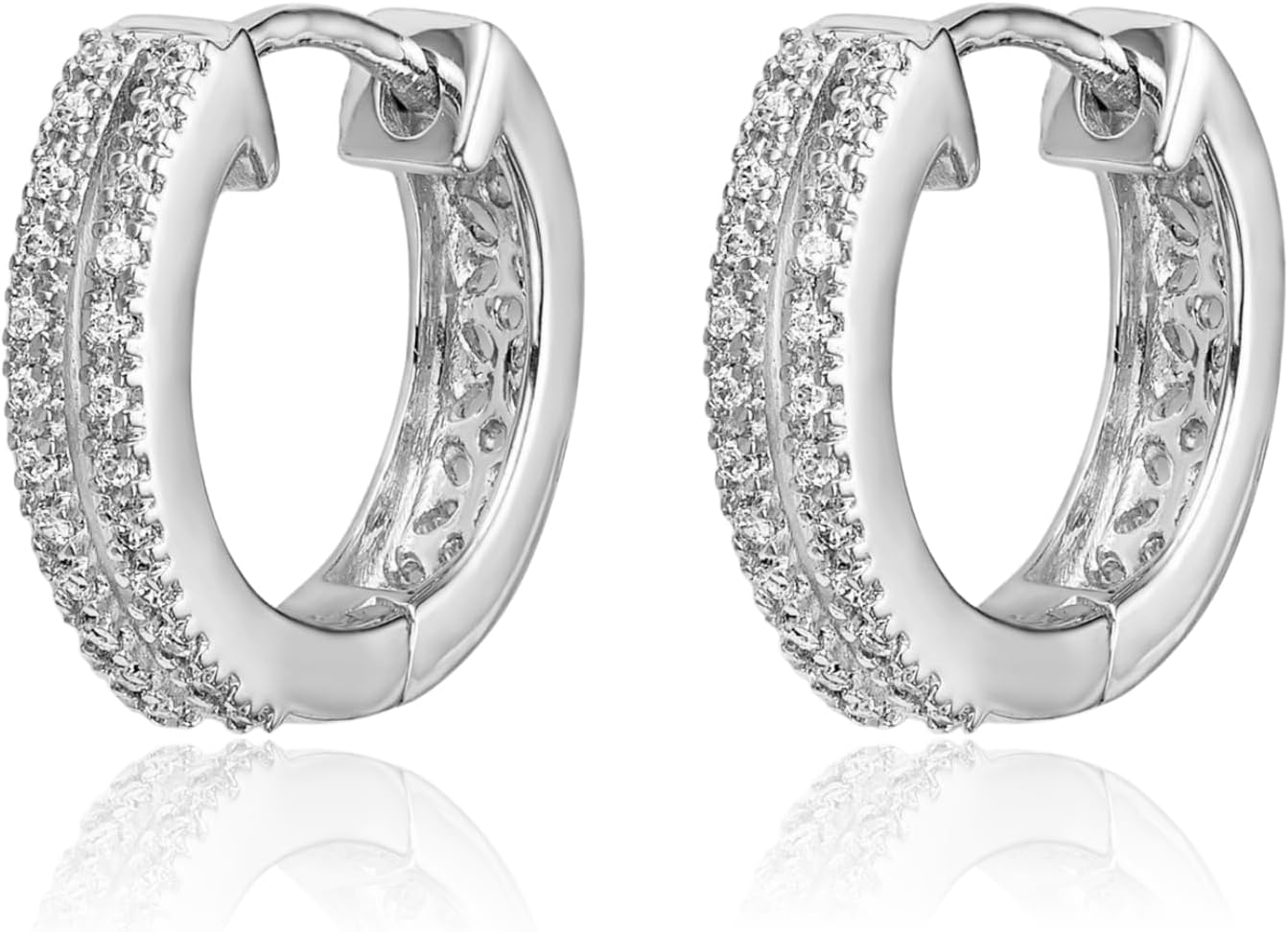 IceCarats 14K Solid White Gold 0.15 carat Diamond Small Huggie Hoop Earrings 13mm 1/2 inch Round Cut, Natural, Prong Set, Snap Back For Her