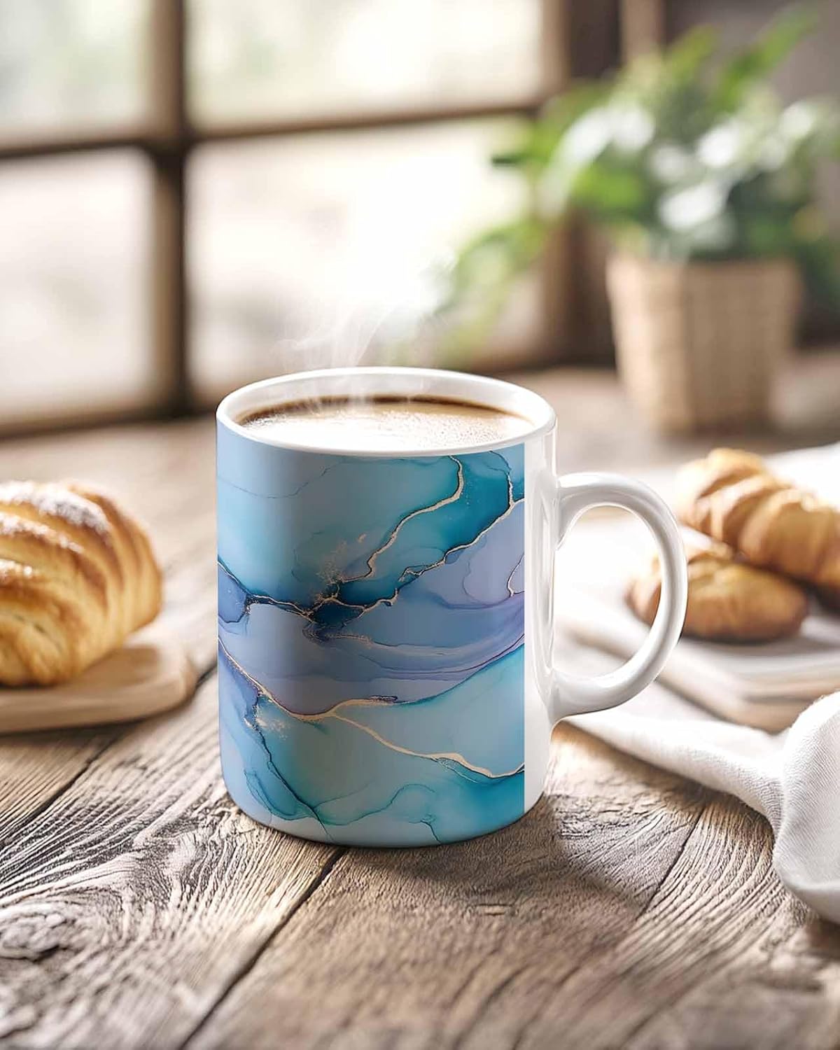 BEMIGO Ceramic Coffee Mug Marble Ceramic Mug White Cup, Turquoise Pink Gradient Insulated Coffee Cup with Handle with Pattern Perfect for Tea and Hot Beverages, 12oz