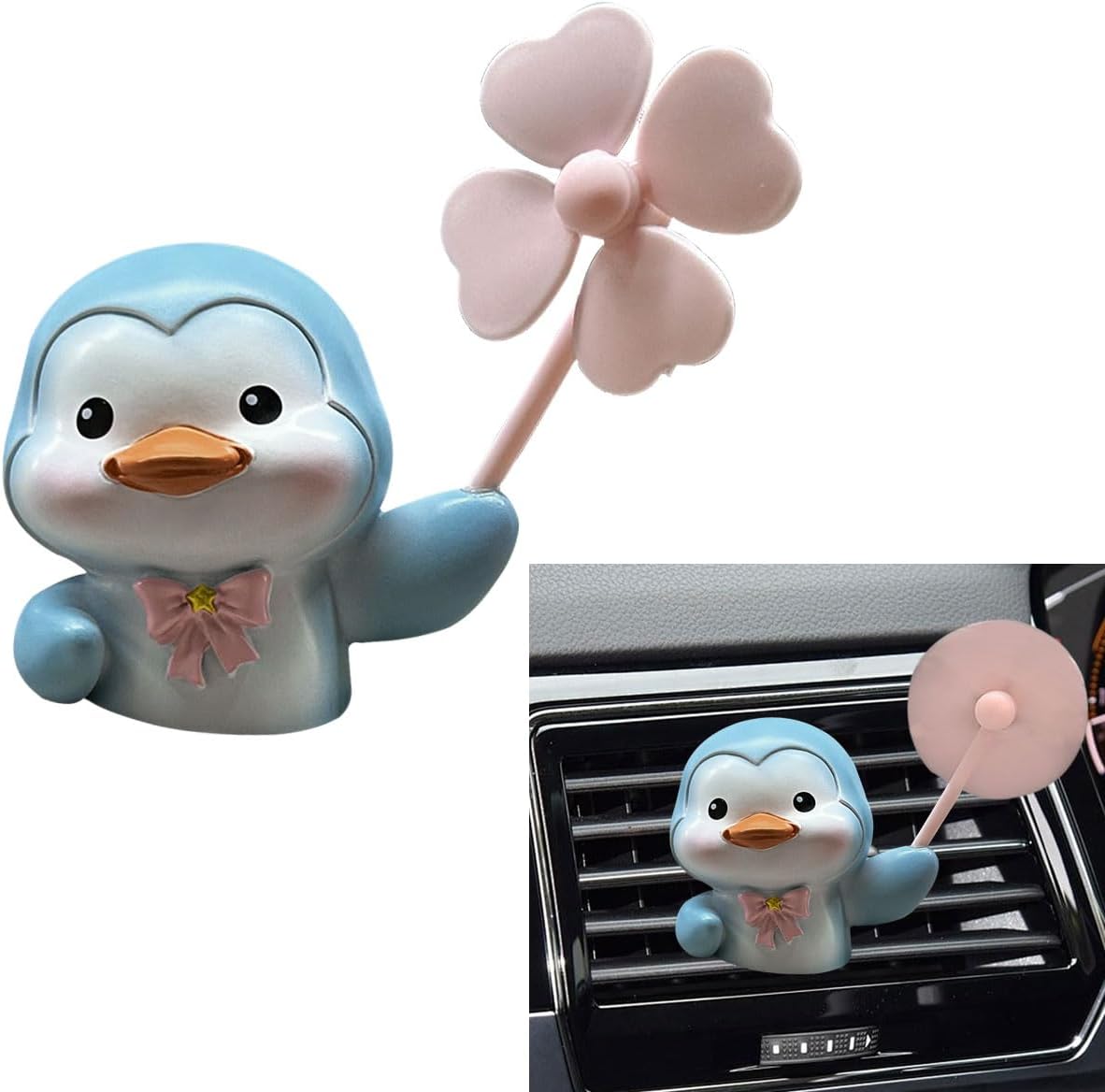 Cute Penguin Car Air Vent Clips, Rotating Windmill Car Air Conditioner Outlet Clip, Animal Car Dashboard Air Vent Trim Clip, Auto Interior Decoration Accessories (Penguin)
