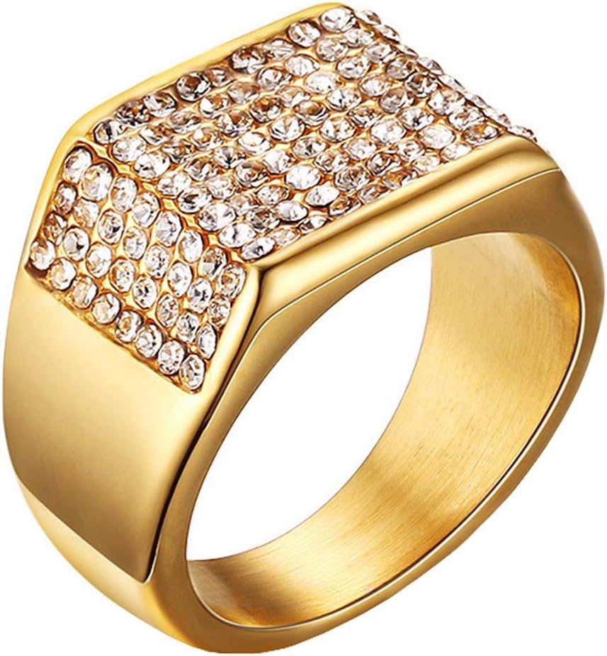 Mens Wedding Bands Vintage 316L Stainless Steel Gold Engagement Rings High Polished Finish Comfort Fit Size 7-12