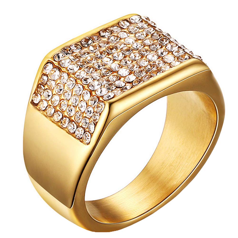 SAINTHEROMens Wedding Bands Vintage 316L Stainless Steel Gold Engagement Rings High Polished Finish Comfort Fit Size 7-12