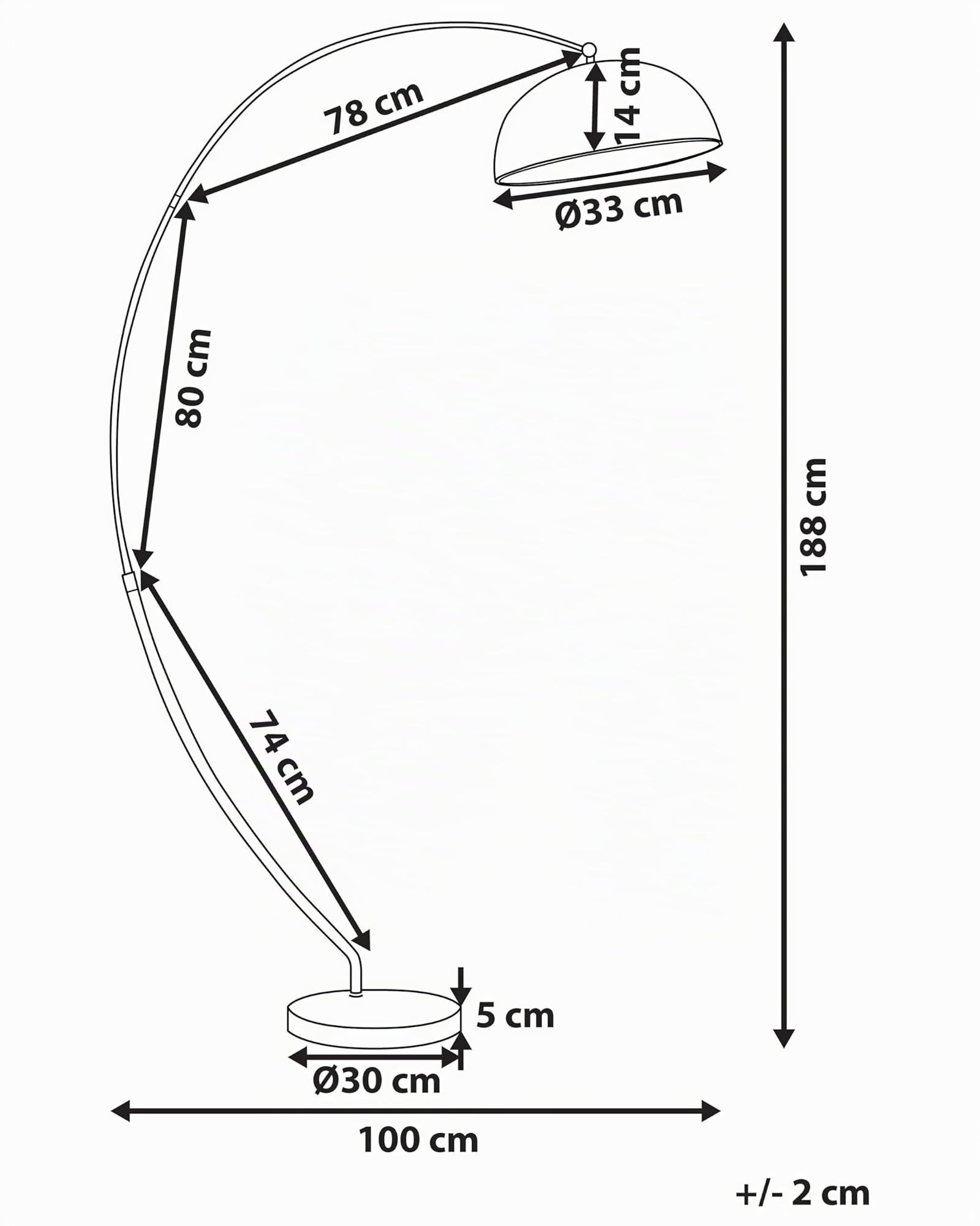 Beliani Lampada da Terra Metallo Argentato 188 cm Arco Base cromata Moderna
