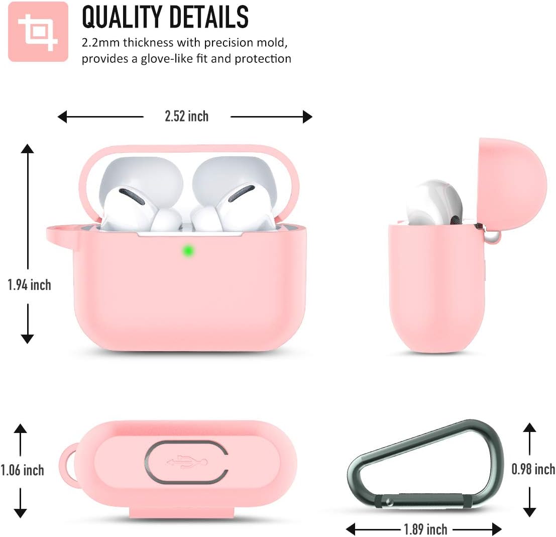 AirPods Pro Case Cover, Music Tracker Protective Silicone Carrying Case with Keychain for AirPods 3 Charging Case (Front LED Visible) (Pink)