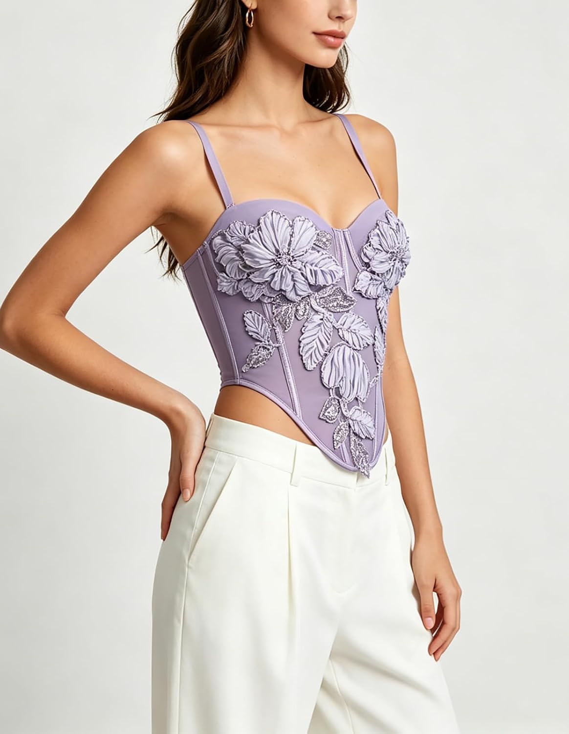 3D Flower Tops for Women Handmade Beaded Boned Bustier Corset Top