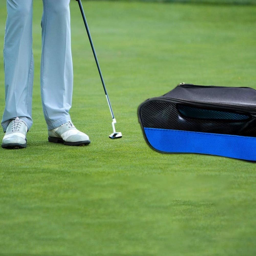 Golf Shoe Storage Bag with Ventilation Holes, Polyester Shoe Organizer for Travel and Closet, Dust and Moisture Resistant Shoe Carrier for Golf, Dance, and Running Shoes(Black and blue)