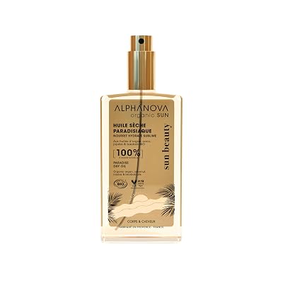 Alphanova Sante - Huile Sèche Paradisiaque Organic SUN Beauty - certifiée Bio - 100% naturelle - écoresponsable - parfum Monoi - 100ml