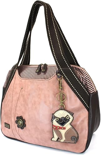 CHALA Bolso de mano de hombro rosa con llavero de perro y monedero (Pug), Pug