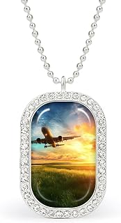 Airplane Taking Off From The Airport Printed Picture Necklace Charm Pendant Golden Silver Jewelry for Women Men