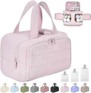 Curetoaway - Neceser de viaje de gran capacidad, bolsa de cosméticos de viaje de gran apertura, bolsa de aseo multifuncional 4 en 1 para mujer, separación en seco y húmedo con 4 compartimentos, Pink