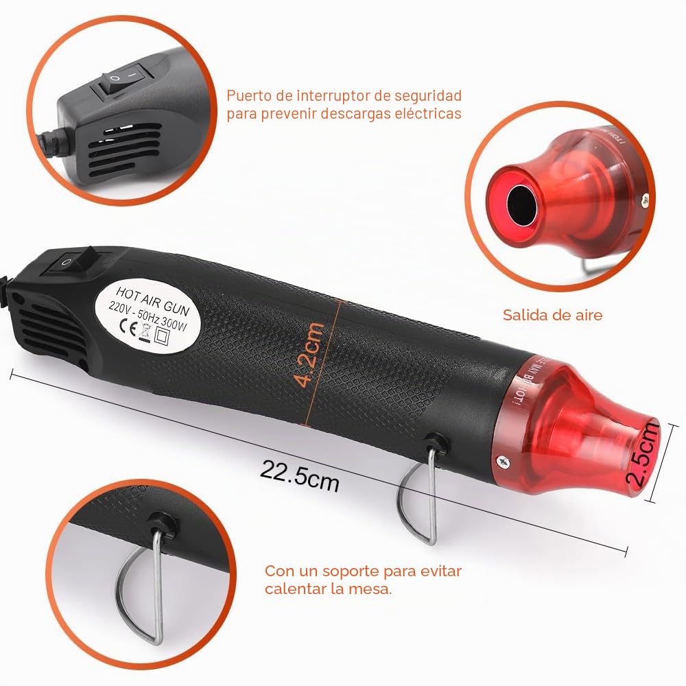 mizikuu Mini Pistola de Calor, 200 ℃ Pistola de Aire Caliente con 328 Tubo Termorretráctil Pistola Térmica para Manualidades, Gofrado, Encogimiento de Calor, Secado de Tinta