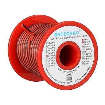 BNTECHGO 22 Gauge Flexible 2 Conductor Parallel Silicone Wire Spool Red Black High Resistant 200 deg C 600V for Single Color LED Strip Extension Cable Cord,Model,Lead Wire 50ft Stranded Copper Wire