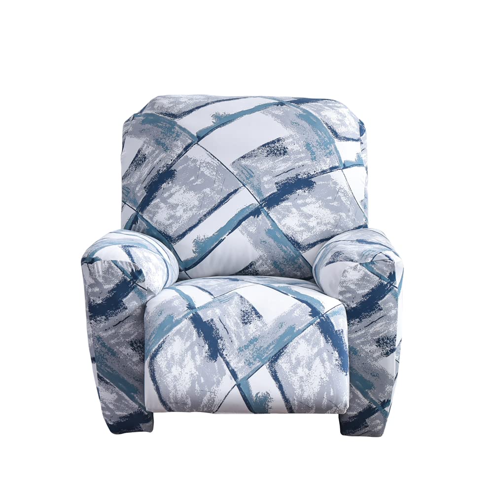 Highdi Copripoltrona Relax Reclinabile 4-Pezzo, Stampa Moderna Fodera per Poltrona Elasticizzato con Tasche, Coprisedile Poltrona Lavabile Rimovibile Antiscivolo Copripoltrona (Blu Acquerello