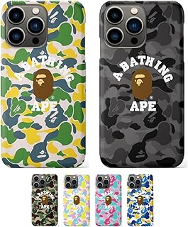 エイプ 迷彩柄 スマホケース PC オシャレ ブランドロゴ iPhone用ケース 超薄型 耐衝撃 軽量 防水 防塵 傷つけ防止 保護カバー ハードケース 男女兼用 ワイヤレス充電対応 黄ばみ防止 for iPhone 11/12/13/14/15/16 Pro Max (ブラック,for iPhone 16)