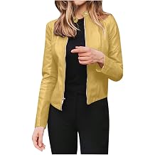 Ladies Faux Leather Jackets Pu Moto Motorcycle Classic Biker Jacket Zip Up Short Outwear Basic Slim Fit Cropped Coat Vintage Bomber Jackets Autumn Long Sleeve Coat