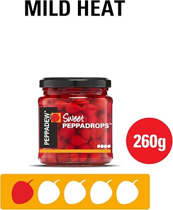 PEPPADEW Peppadrops, Sweet Tangy Peppadew Pepper Peppadrops, Perfect for Topping Salads, Salsa and Pizza, Pack of 6 Jars x 260g
