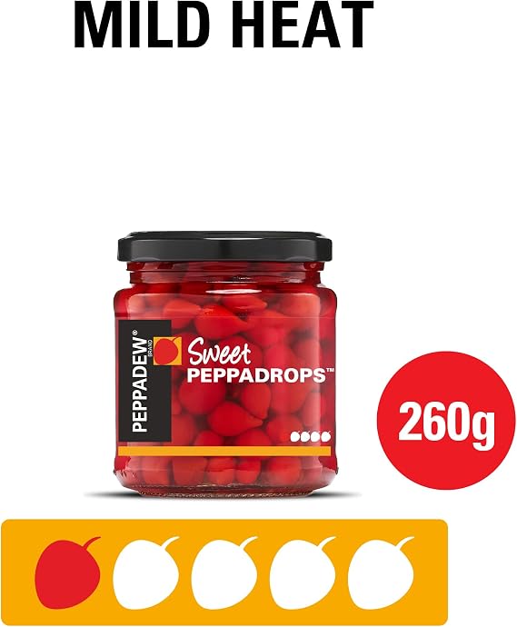 PEPPADEW Peppadrops, Sweet Tangy Peppadew Pepper Peppadrops, Perfect for Topping Salads, Salsa and Pizza, Pack of 6 Jars x 260g