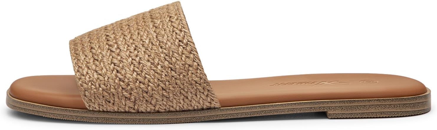 Athlefit Flat Sandals Women Dressy Square Toe Raffia Summer Slide Sandals image 4