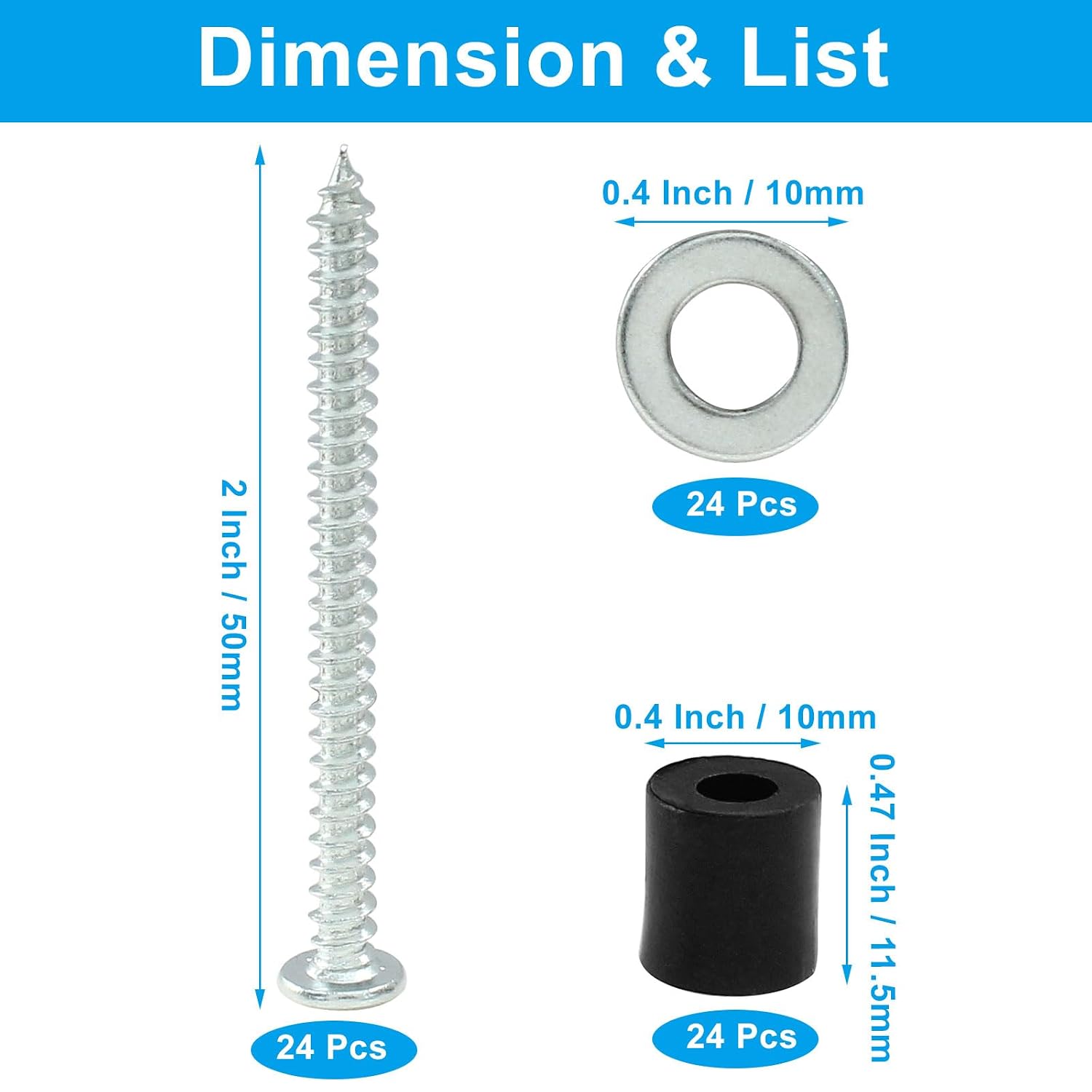 24 Set Pegboard Mounting Kit Screws Spacers Washers for Wall