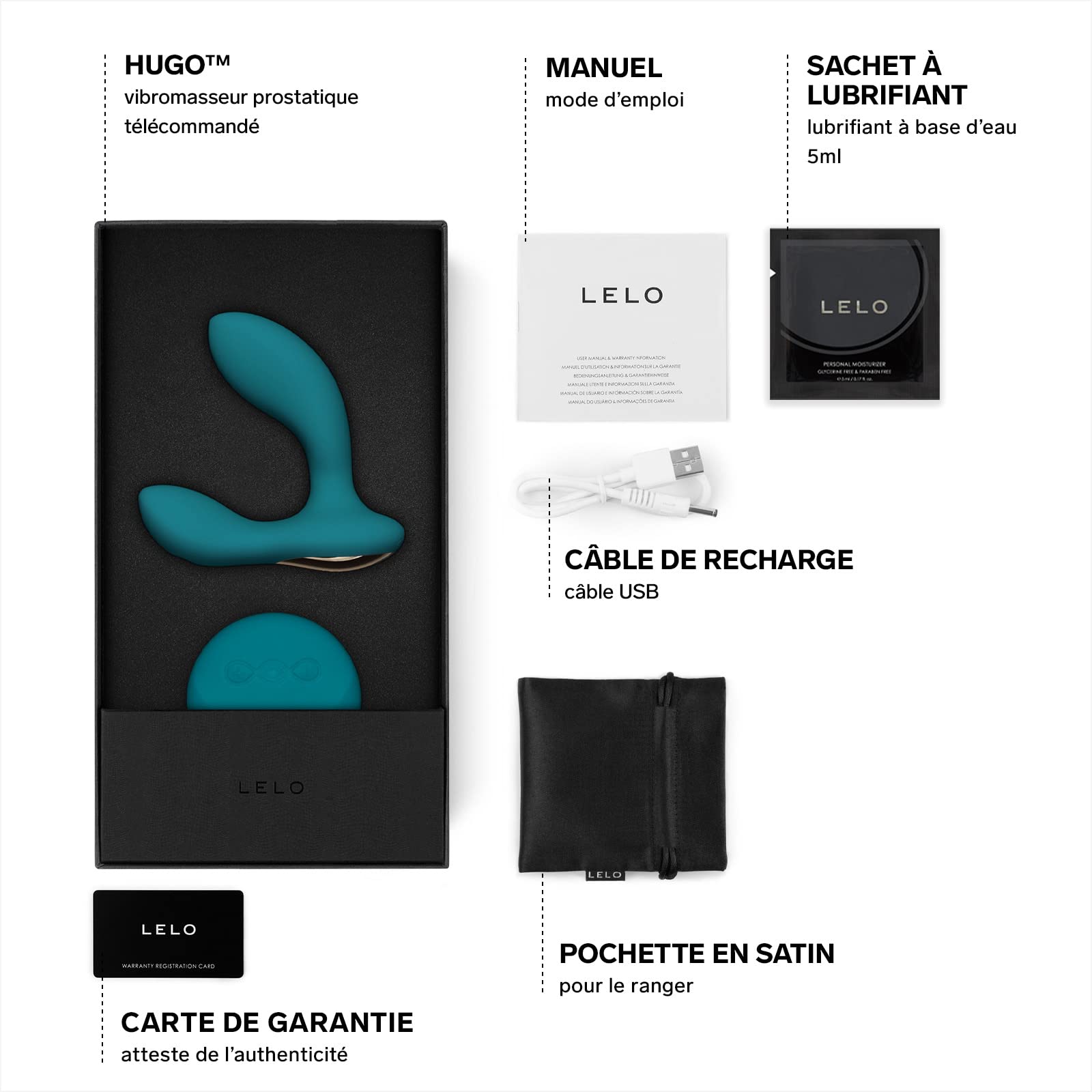 LELO HUGO Masseur Prostatique - Sex Toys pour Prostate  Tlcommande, Plug  Anal pour homme - Garantie 2 Ans, Ocean Blue : Amazon.fr: Hygine et Sant