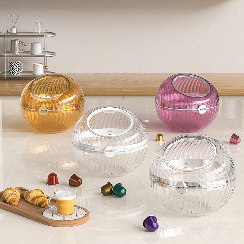 Hoidokly Cestello Portaoggetti per Caffè, Grande Capacità Trasparente Sferica Contenitore per Capsule, Compatibile con Varie Capsule, Caramelle, Biscotti e Cioccolatini (Bianco)