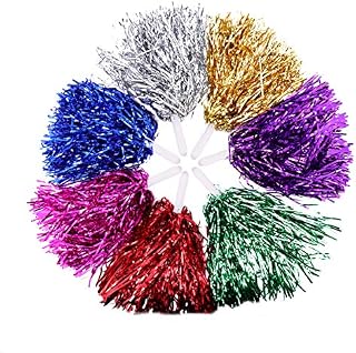 STOBOK 14pcs Cheerleader Cheerleading Pom Poms Metallic Foil Pompoms for Sports Meet Team Spirit Cheering Party Dance Supplies Straight Hole, Mixed Color