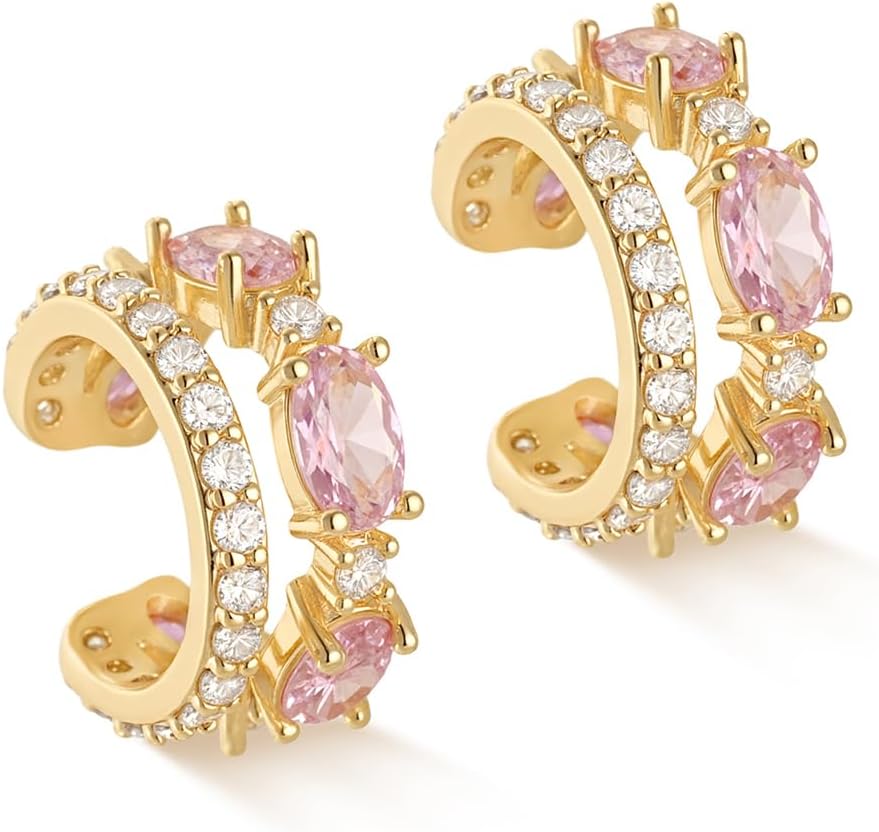 MYEARS Women Ear Cuff Earrings Gold Non Pierced Cartilage Clip on Open Wrap Split Double Hoop 14K Small Simple Hypoallergenic Everyday Jewelry