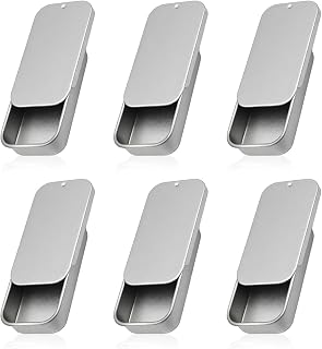 6 PCS Slide-Top Empty Lip Balm Containers – Mini Silver Aluminum Tin Boxes with Lids for Jewelry, Crafts, Candles & Small Item Storage (50×25×10 mm) ﻿