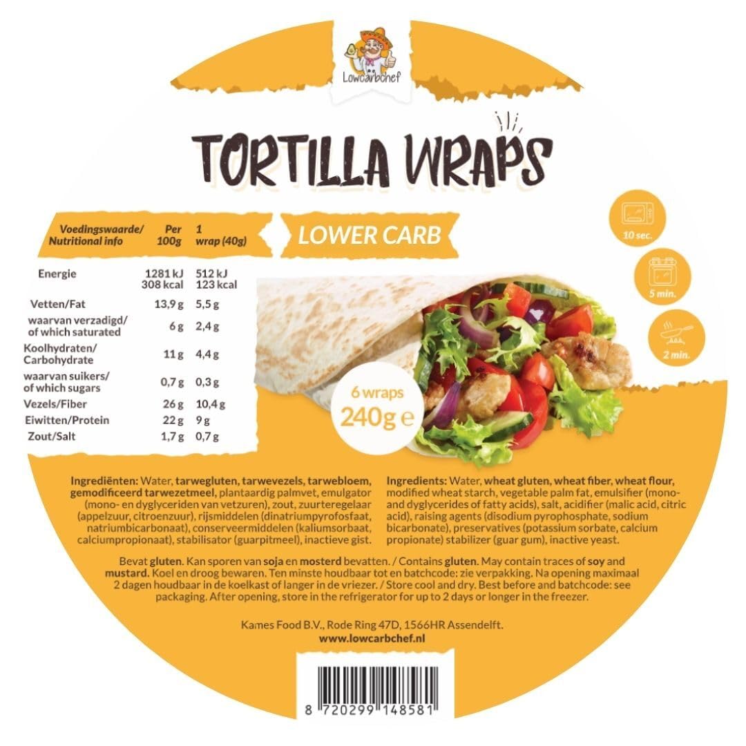 Lowcarbchef - High Protein Tortilla Wraps - 6 Wraps á 40 g - 4er Pack (4x240 g) - Low Carb & Keto - Nur 4,4 g Kohlenhydrate pro Wrap