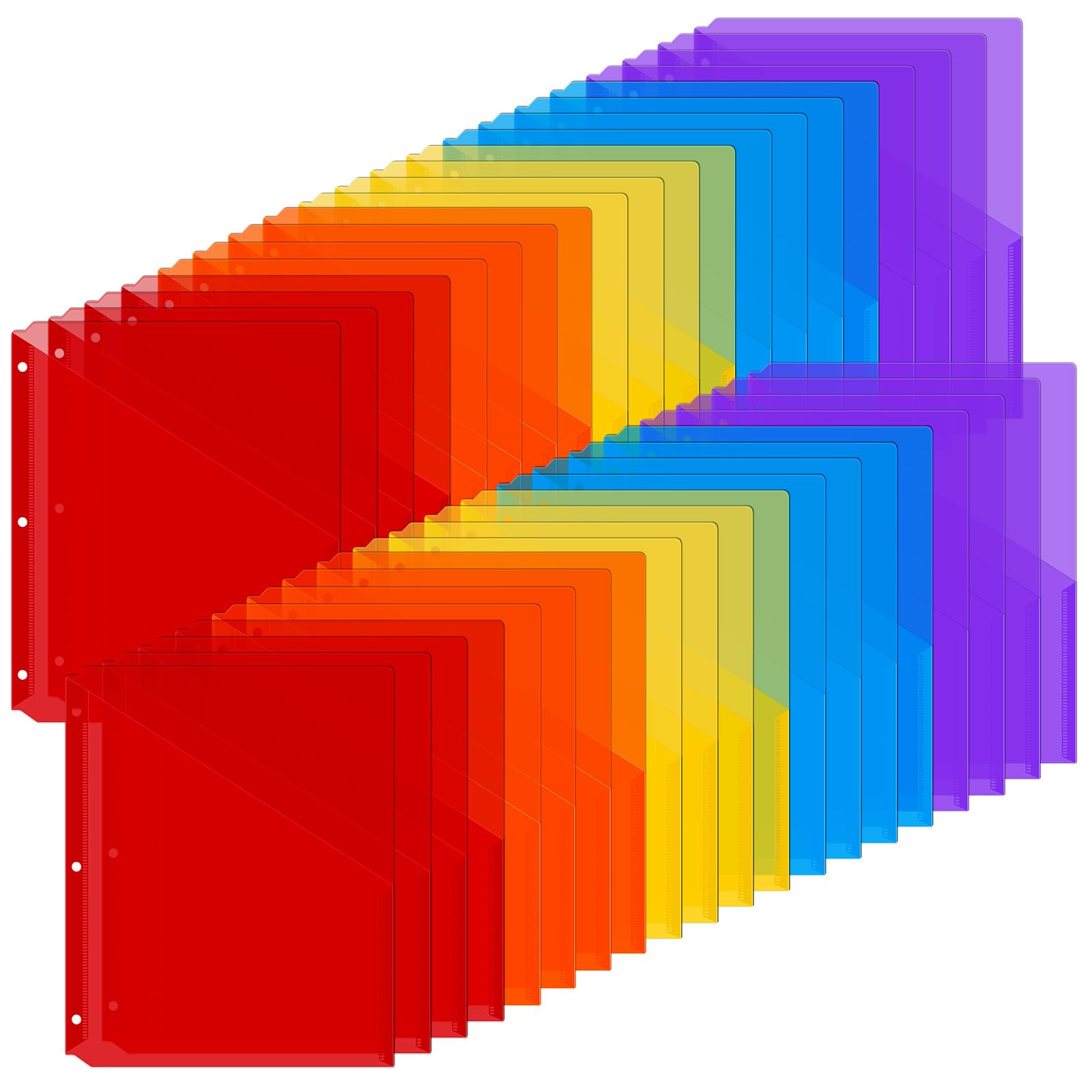 Maitys 50 Pack Binder Pockets 3 Hole Punch Clear Plastic Document Folders Binder Organizer Store Letter Size 8.5x11 Inch Paper Folders with Pockets