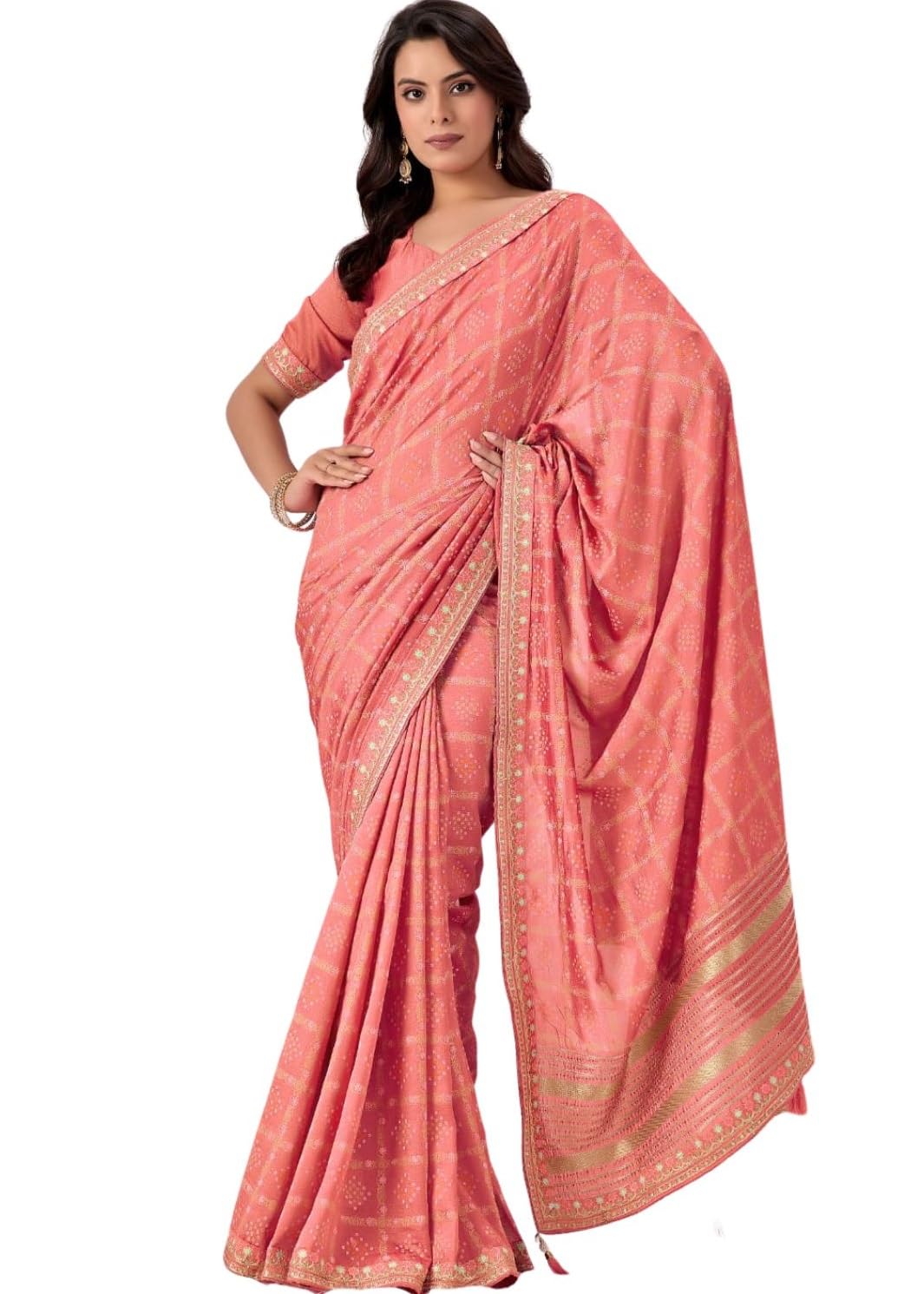 glamglee Women's Vichitra Cotton Saree with Gold Zari Geometric Design & Elegant Less Border | Traditional Ethnic Wear Saree for Festive, Wedding & Party Occasions-picture-22