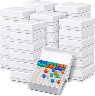 Teenyyou 36 Pcs 81 Wells Cardboard Freezer Box with Lid Lab Microtube Storage Box Water and Ice Resistant Coating 2 Inch Height for 1.5-2.0 ml Micro Centrifuge Tubes Vials Refrigerator, White