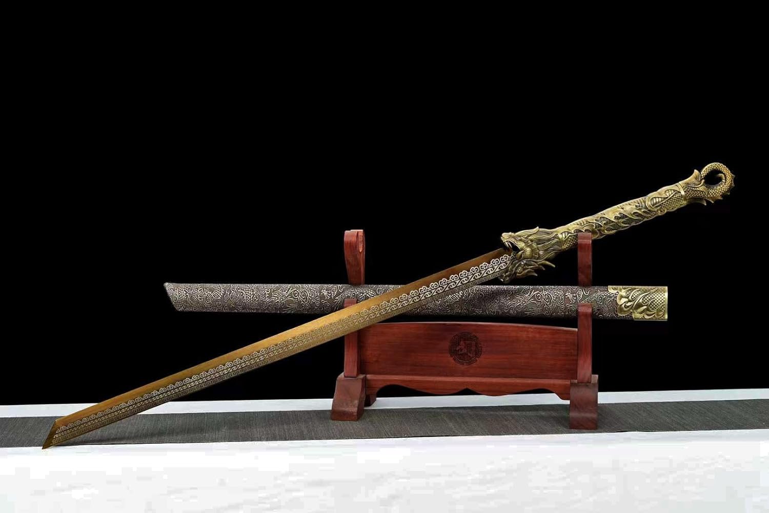 Chinese Sword Tang Dynasty Dao Carbon Steel Straight Blade Sharp Katana Dragon Pattern Sheath - Image 8