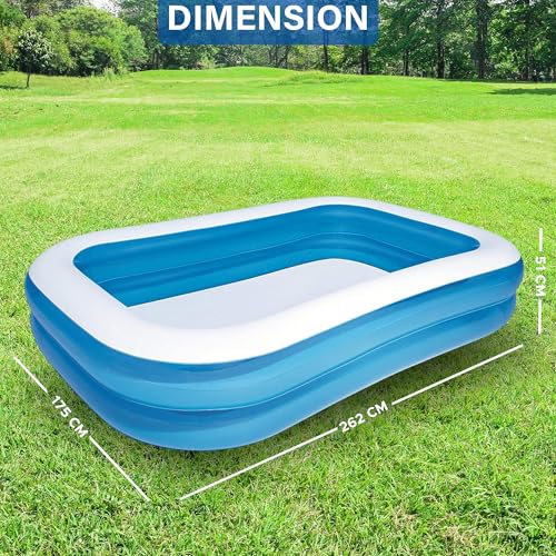 Image of NHR 8.7Ft Inflatable Swimming Pool for Kids & Adults (262x175x51cm) with Electric Air Pump, 778L Capacity Large Rectangular Family Blow Up Pool for Garden Backyard Lawn Splash Fun, Ages 3 Years+